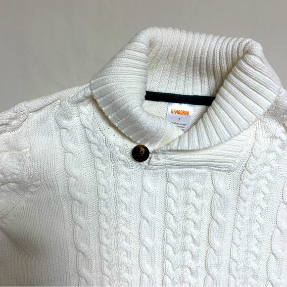 🆕 Gymboree White Holiday Girl’s 7 Sweater Button Knit Cowl Neck Preppy Cardigan - Picture 3 of 7